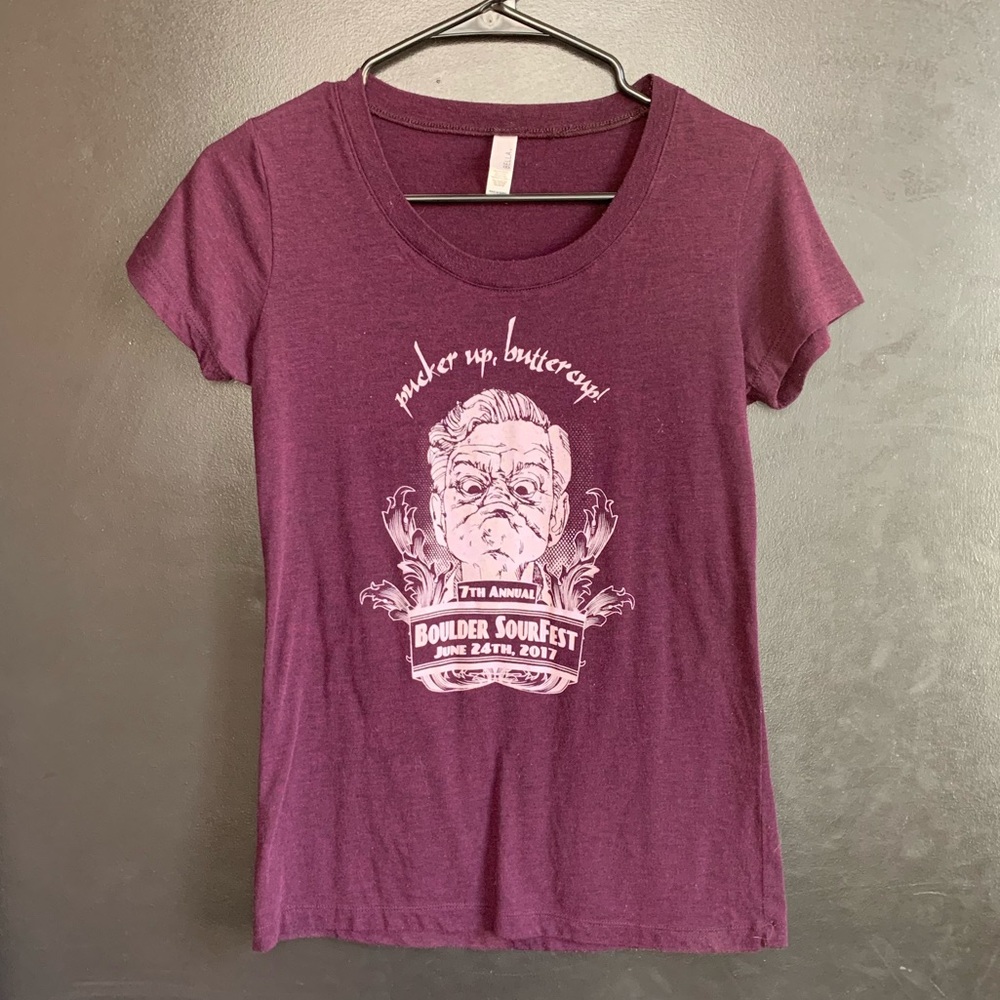 Avery Brewing CO Beer Tee Shirt Purple Beer womens small